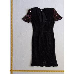 Vintage VTG AP LTD Floral Pattern Sequin Beaded Black Dress Size 6 Silk